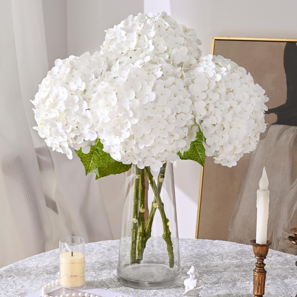 6 Pcs White Hydrangea Artificial Flowers Latex Real Touch Hydrangea, 21 inch ...