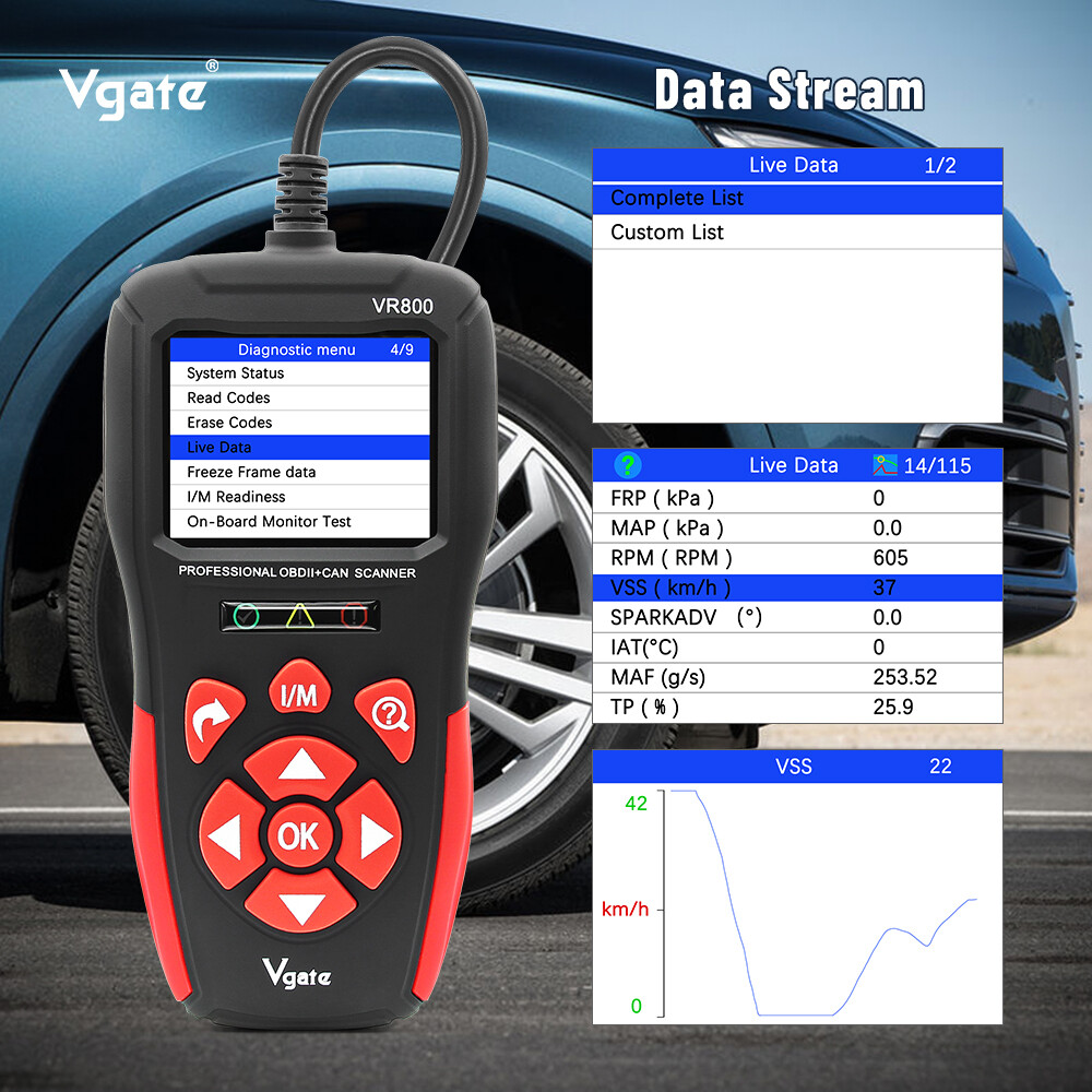 VR800 Automotive Code Reader OBD2 Scanner Car Check Engine Fault Diagnostic Tool