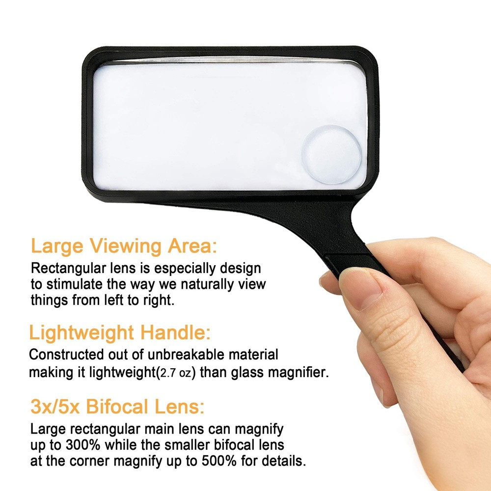 Rectangular Handheld Magnifying Glass for Reading Hobbies Repair Observation