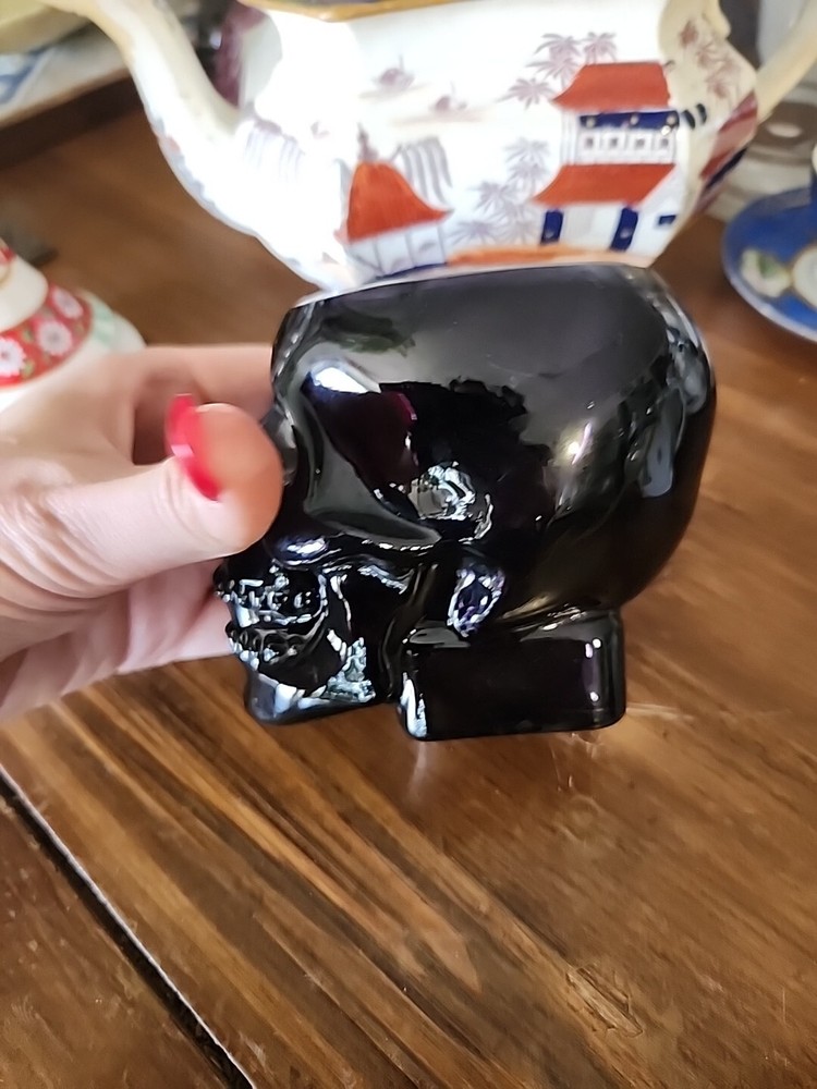 Pre Owned Glass Skull Planter Dark Amethyst Color