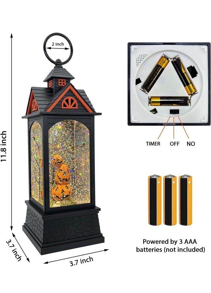 🔥Halloween Snow Globe Lantern,with 6 Hour Timer, USB Powered & Battery Operated