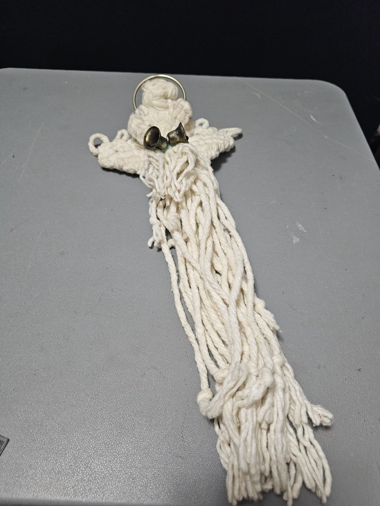 Handmade White Macrame Angel Wall Hanging With Bells