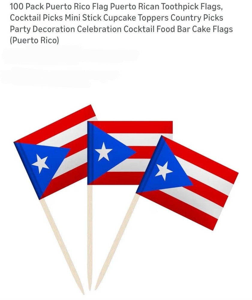100 Pack Puerto Rico Toothpick Flags.