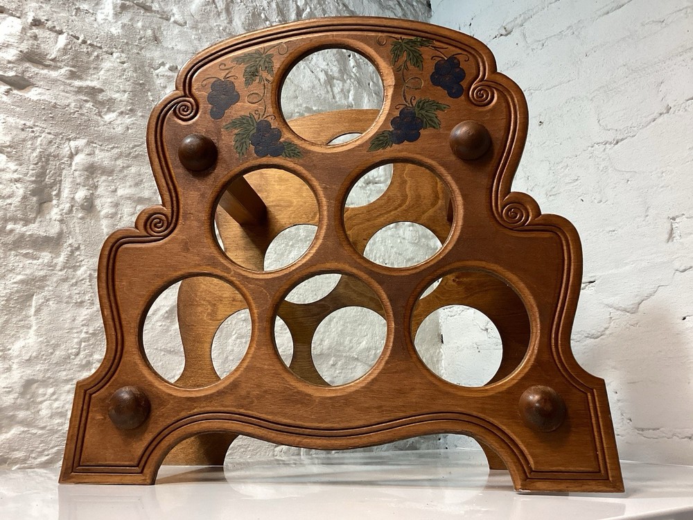 Vintage Handcrafted Solid Wood 6 Bottle Decorative Countertop Wine Rack Display