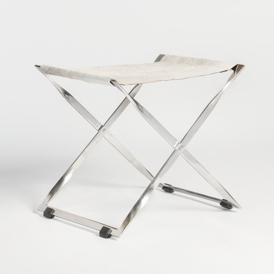 Harper Scissor Ottoman-Chrome and Leather Elegance