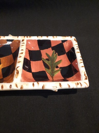 Handpainted Fall Leaves Three Section Ceramic Serving Dish