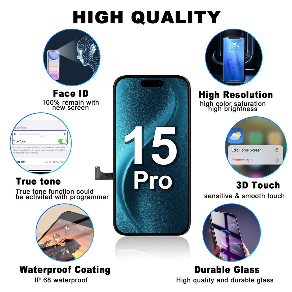 For iPhone 15 Pro LCD Touch Screen Glass Digitizer Display Replacement Assembly