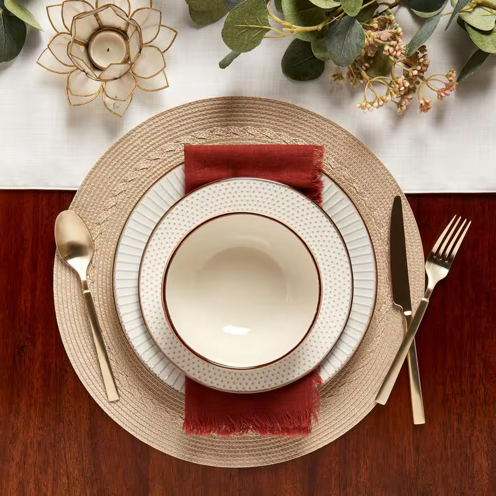 12-Piece Monroe Ivory Stoneware Dinnerware Set (Service for 4)