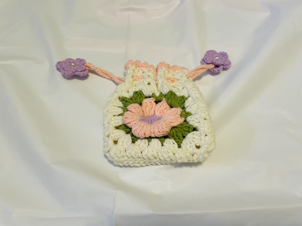 Crochet drawstring bag