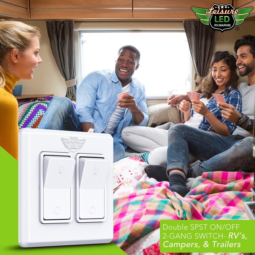 Single 2 Gang On-OFF 12V White Light Switch - RV Camper Trailer Marine Boat 12 V