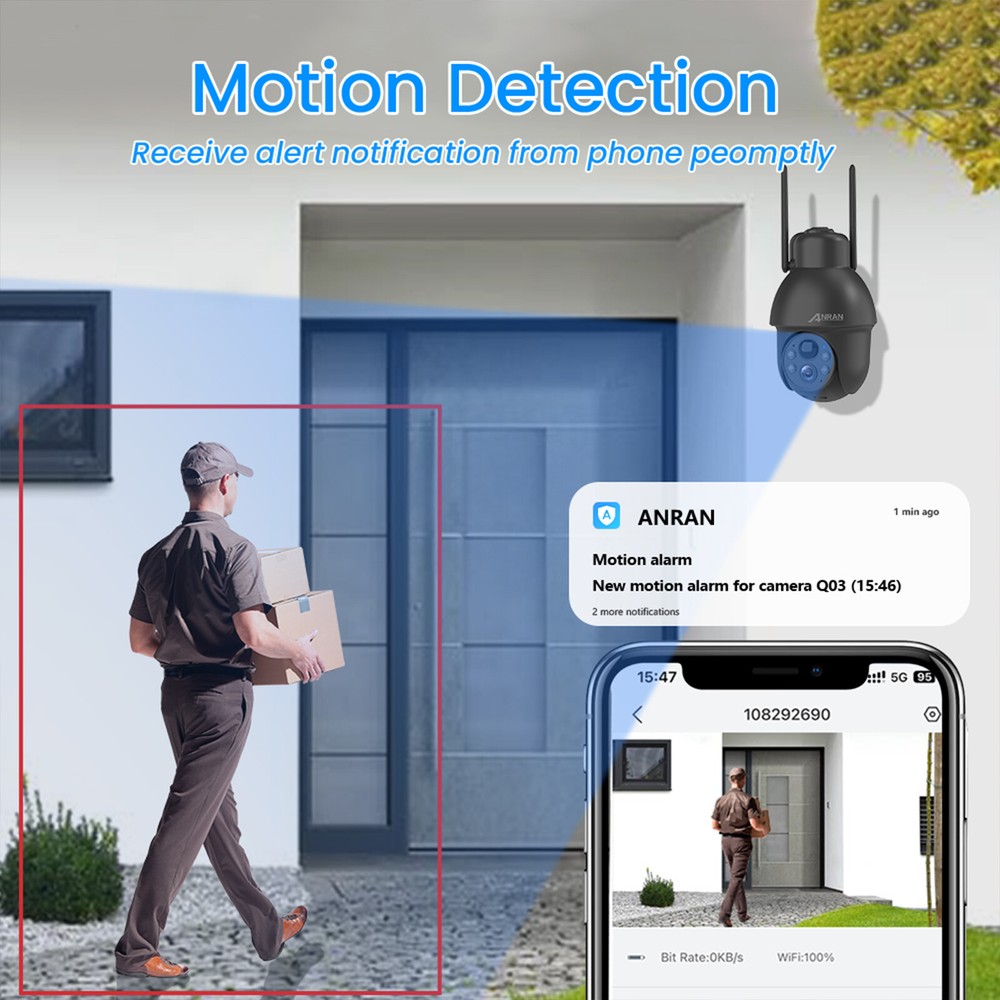 ANRAN 5MP Wifi Solar Security Camera Rechargeable Wireless Audio 360° PTZ 2Pack