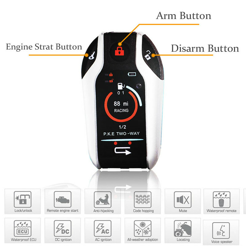 Motorcycle PKE 2 Two Way Anti-theft Remote Engine Start Sensing Alarm System KEY