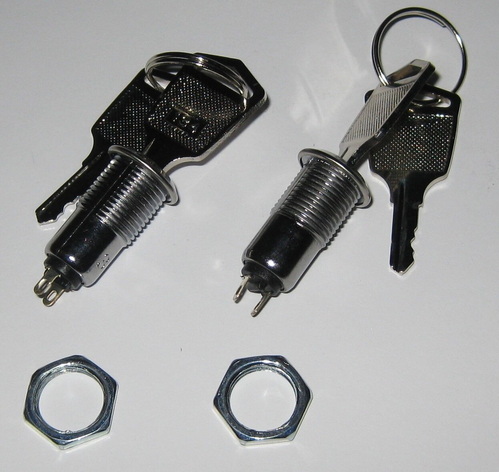 2 X SPST Rotary Keylock Switch - 2 Position Switchlock - 1/2" Dia. Panel Mount