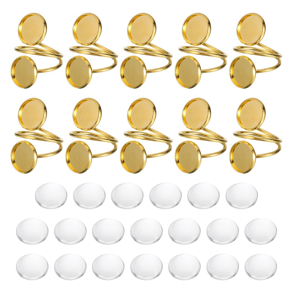 10Pcs Ring Base Blank, 12mm Ring Blank Base with 20Pcs Cabochon(Gold)