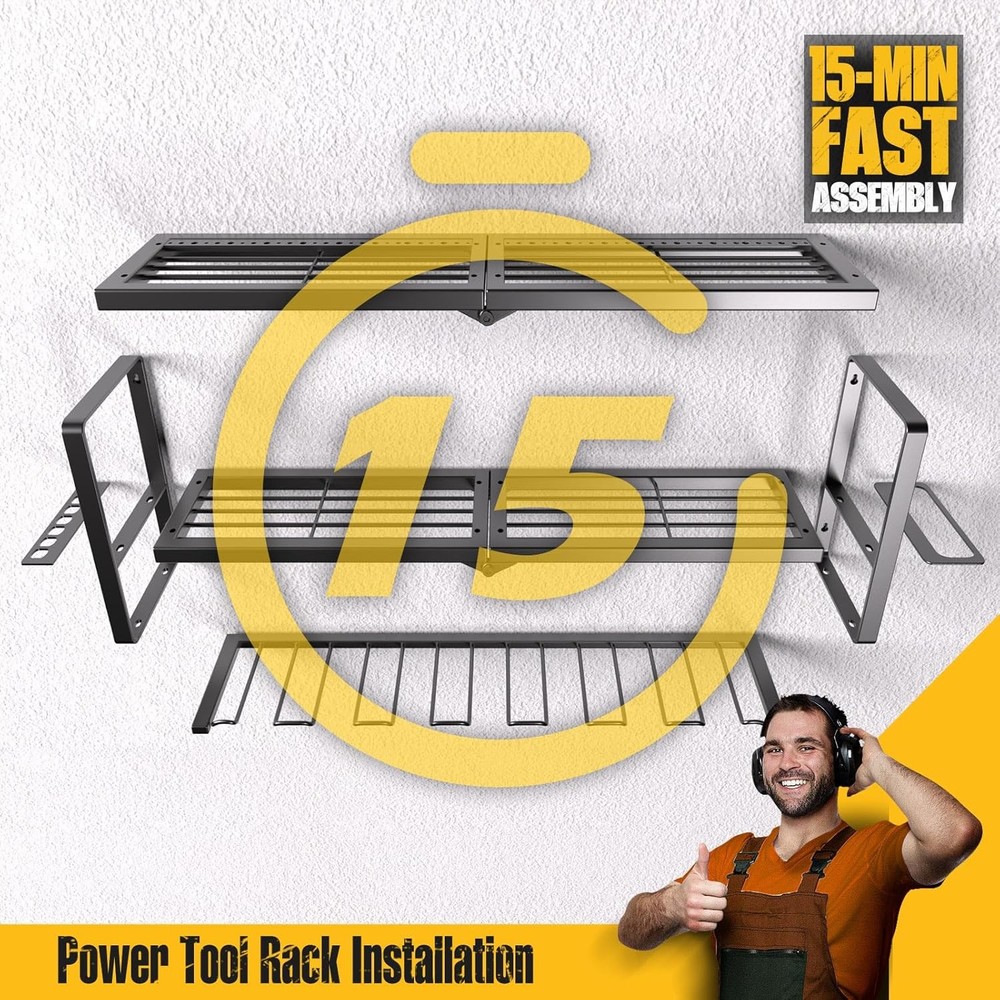 3 Layer Power Tool Organizer Wall Mounted Power Tool Rack Drill Storage Rack 26"