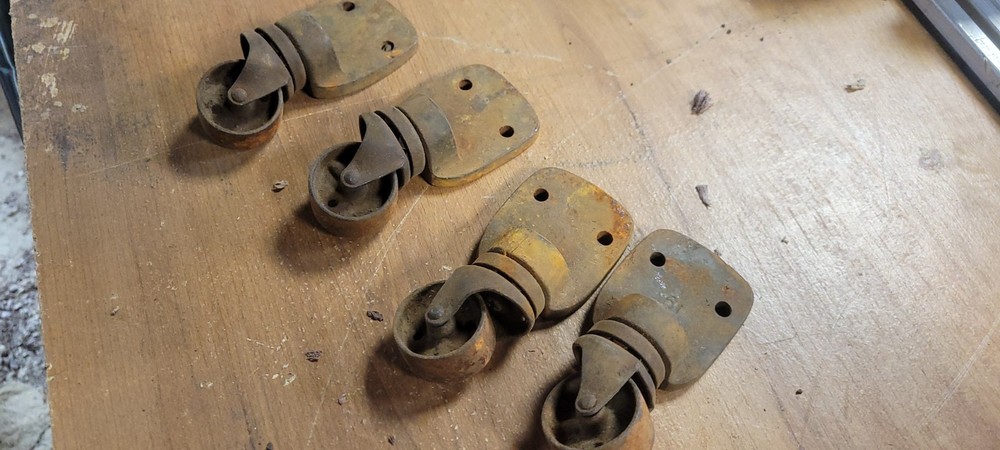 4 Antique Cast Iron Wheels, small Casters Set
