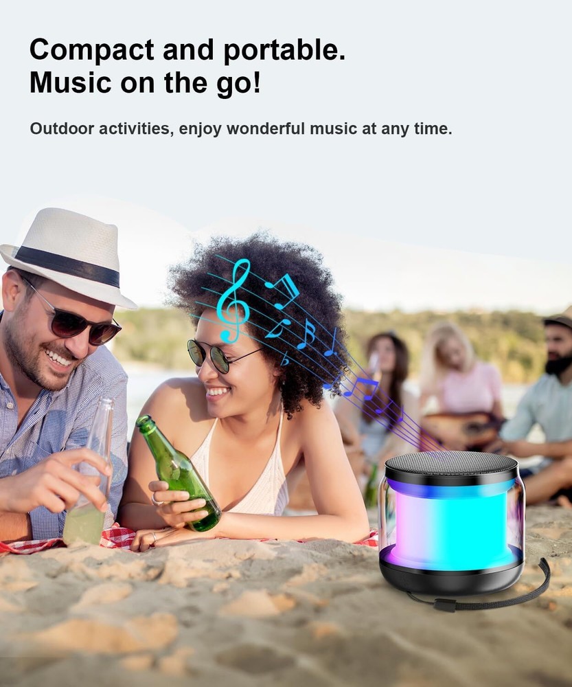 Mini Bluetooth Speaker – TWS Wireless Speaker with Lights & Lanyard Gift