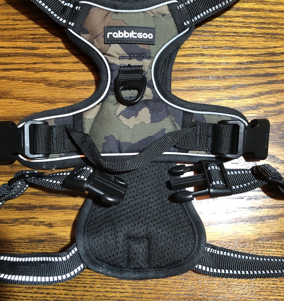 Rabbitgoo Dog Harness Black Sz L No-Pull Adjustable Easy Control Camouflage