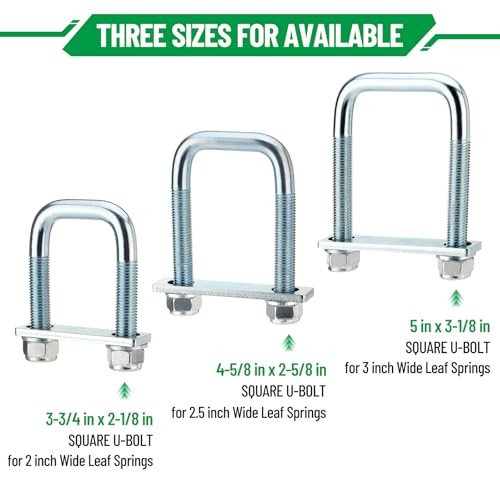 4 Pack Square U Bolt for 3 Inch Wide Leaf For 3" Wide Leaf Spring-4 Pack