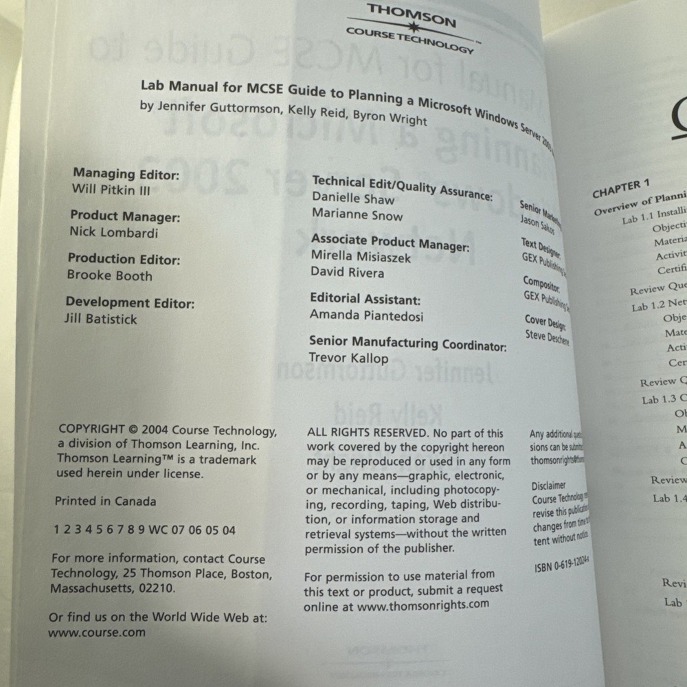 McSe Lab Manual Exam #70-293 Planning A Microsoft Windows Server 2003 Network