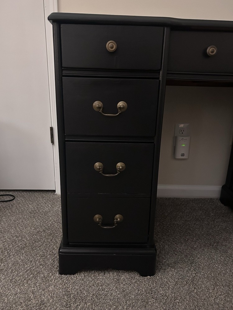 Antique Refinished Black Desk - Original Hardware, Desk/Vanity