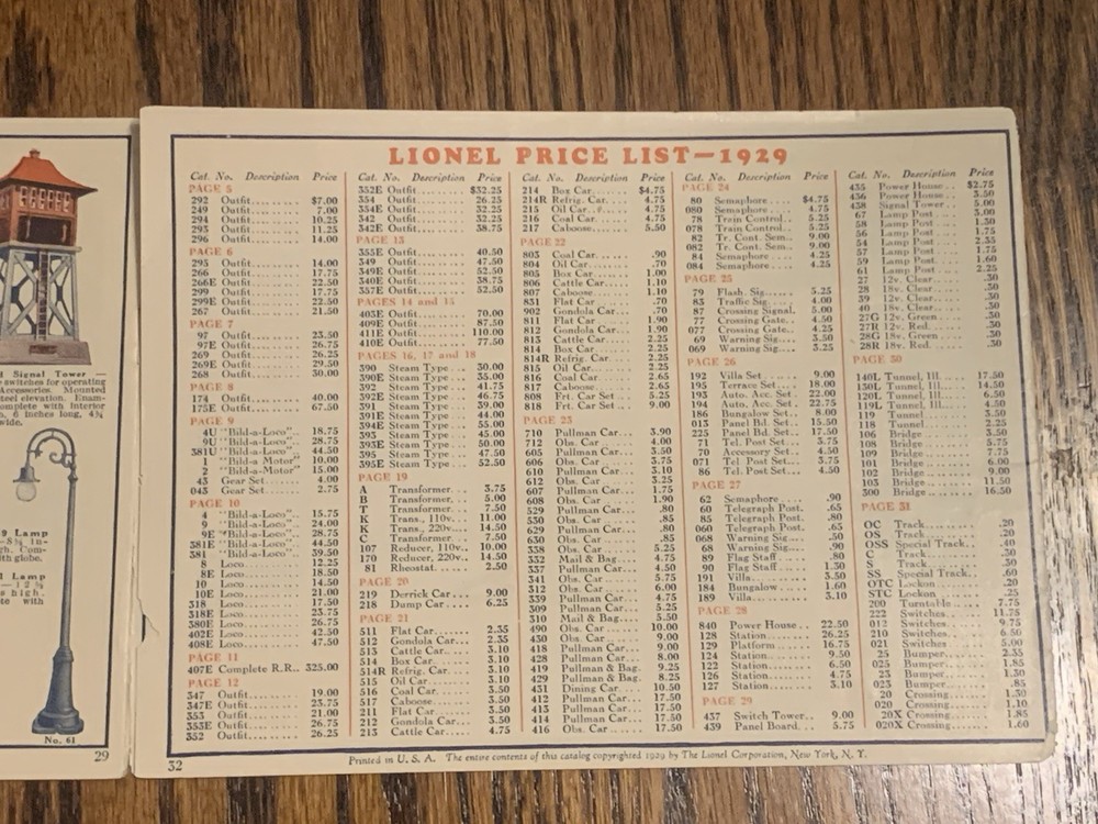 1929 Lionel Train Catalog