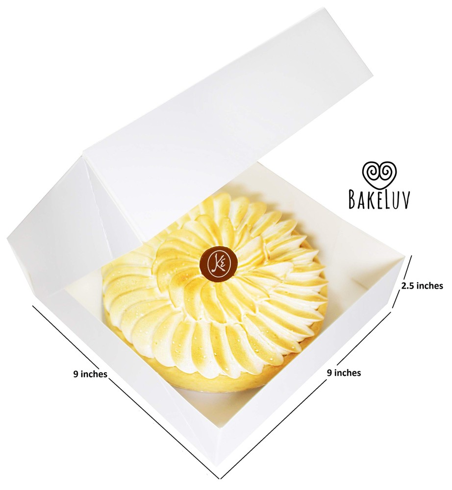 White Pie Boxes with Window 9x9x2.5 Inch 12 Pack Auto Pop Up Design