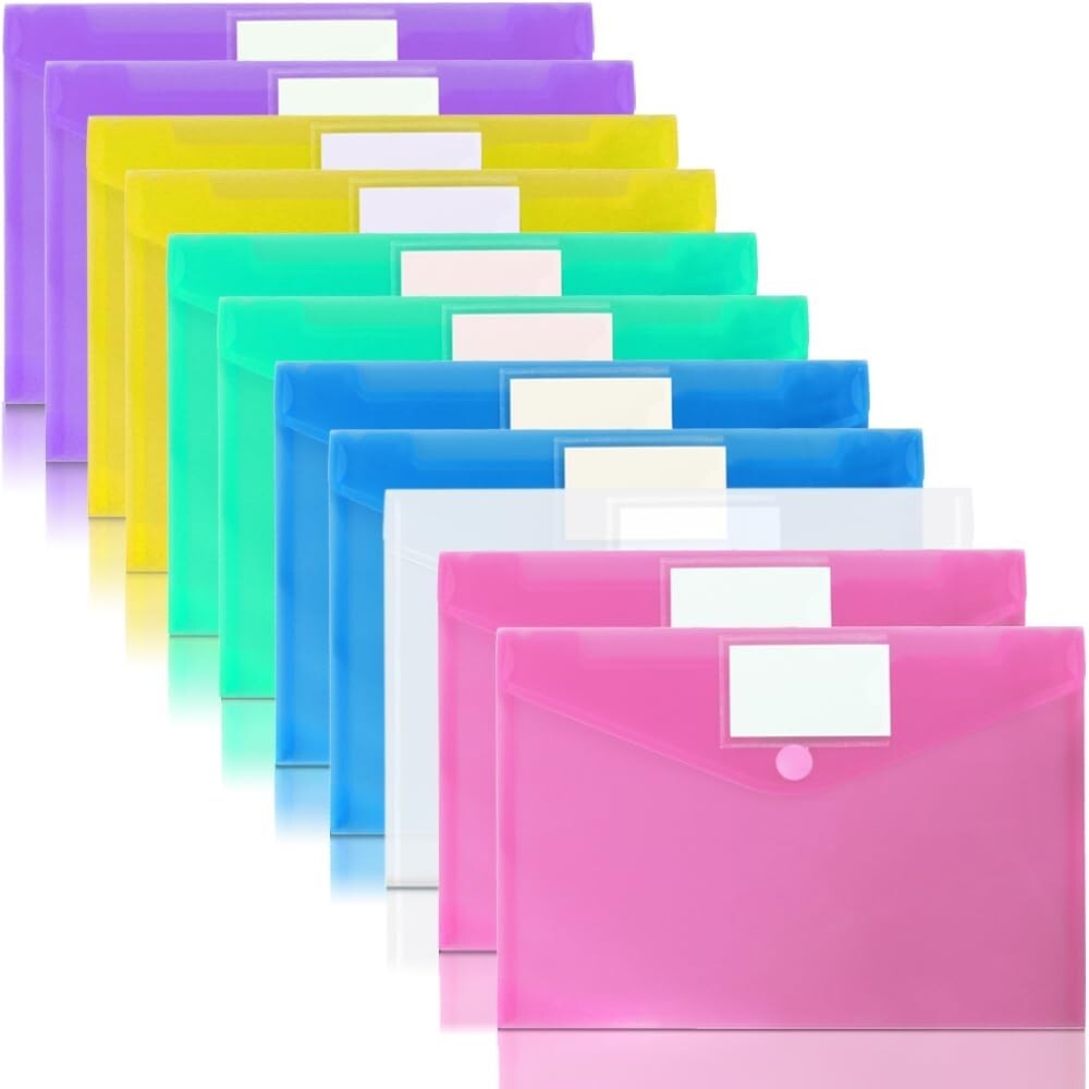 11 Pack Plastic Poly Filing Envelopes Clear Document Folders Letter A4 Size
