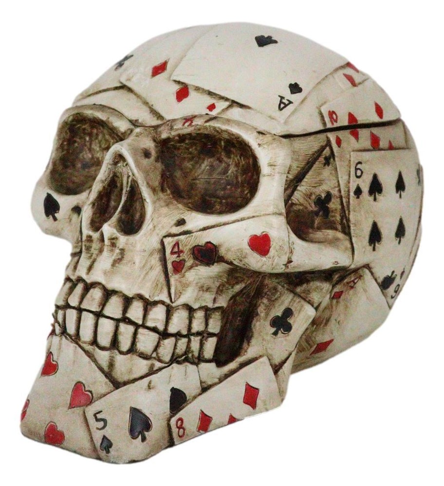 Ace Poker Skull Box 6.5" Long Ashtray Keepsake Container Playing Cards