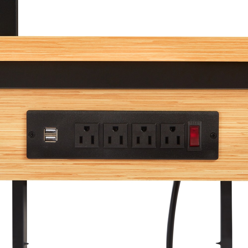 48" Adjustable Rolling Workbench w/ Pegboard, Outlets & Shelves - Wood Top