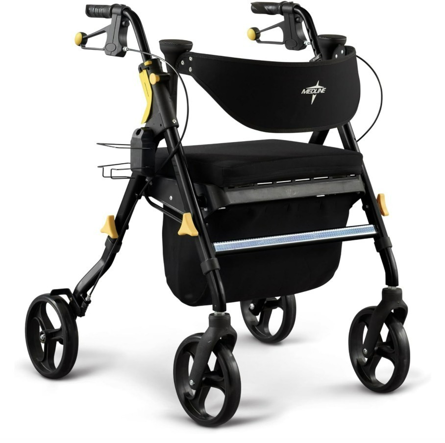 Medline Premium Empower Folding Mobility Rollator Walker with Memory Foam Seat
