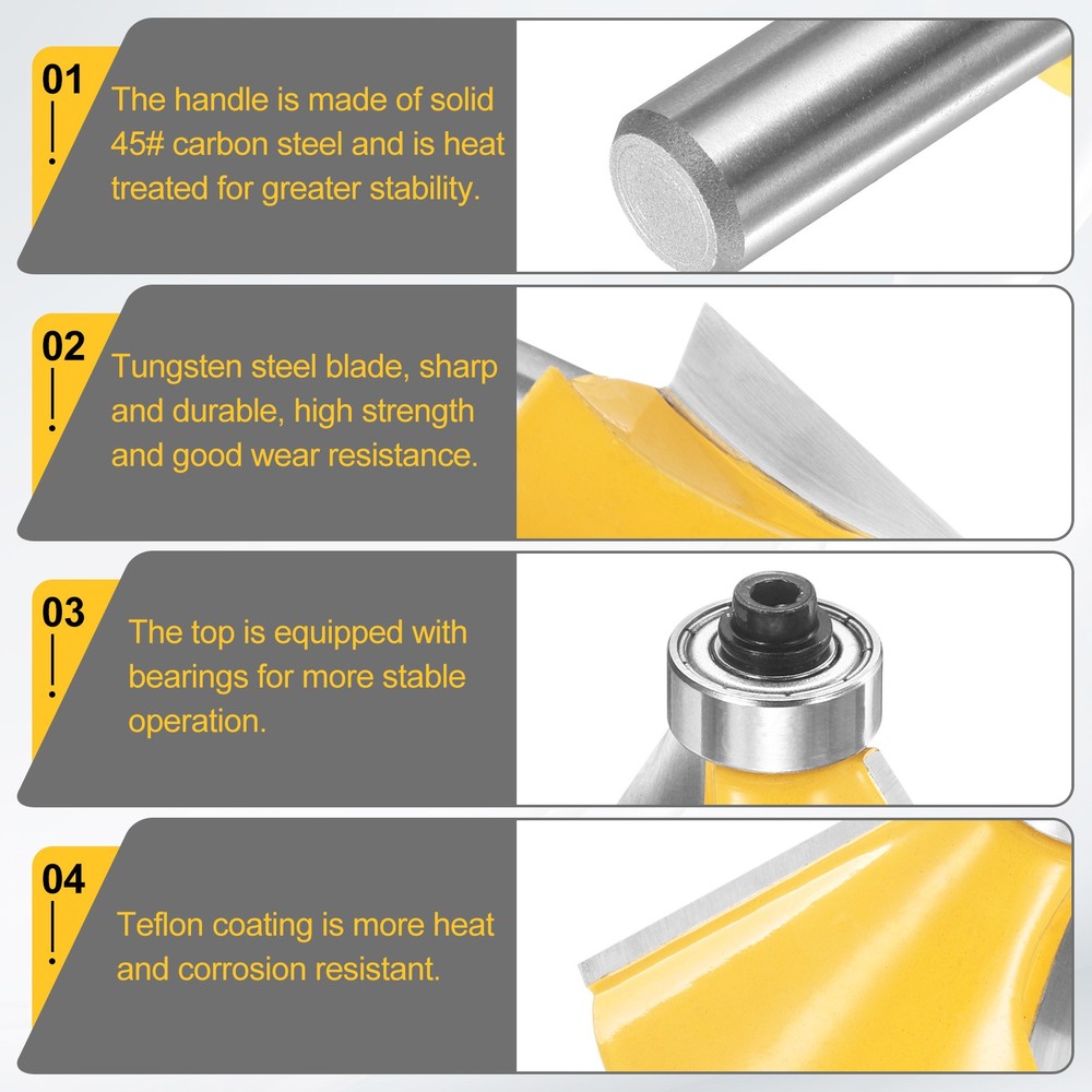 45 Degree Chamfer Router Bit 1/2" Shank Carbide Bit, Yellow