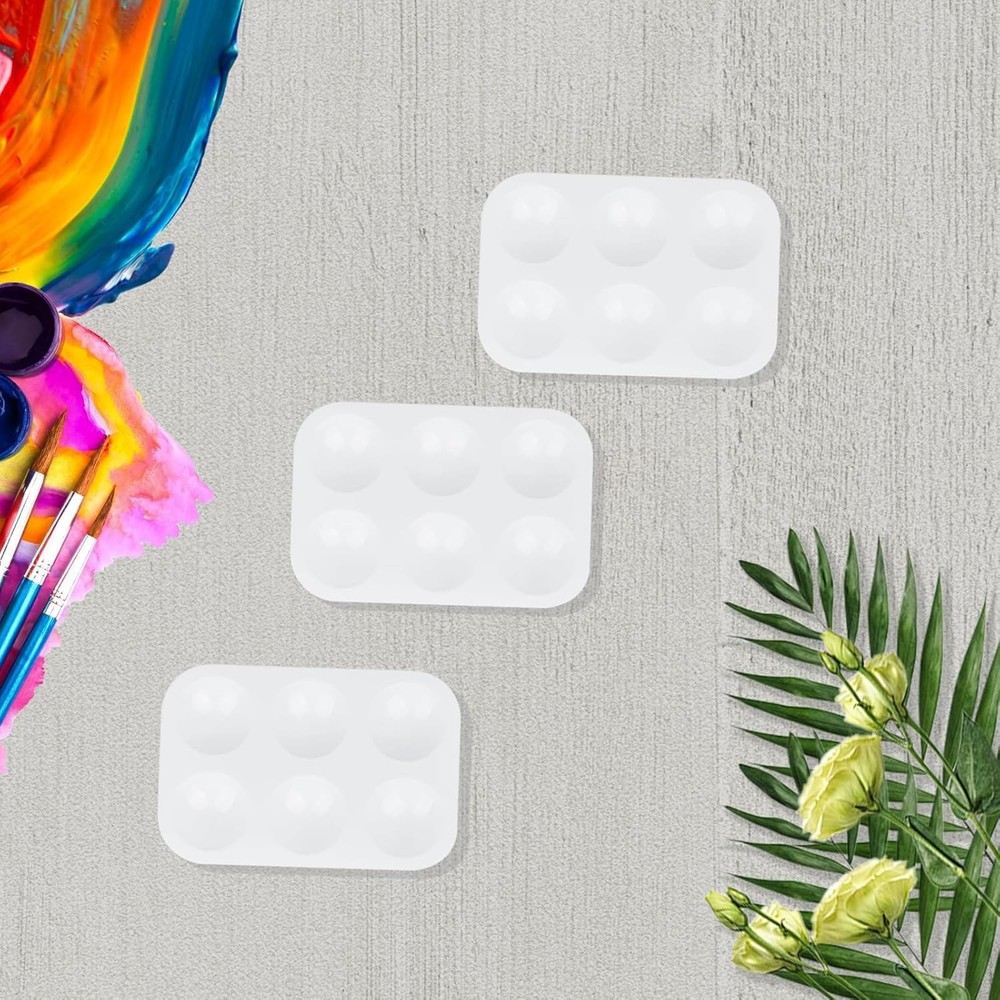 4 Pack Paint Tray Palette, 6 Well Rectangular Plastic Palette for Oil, White