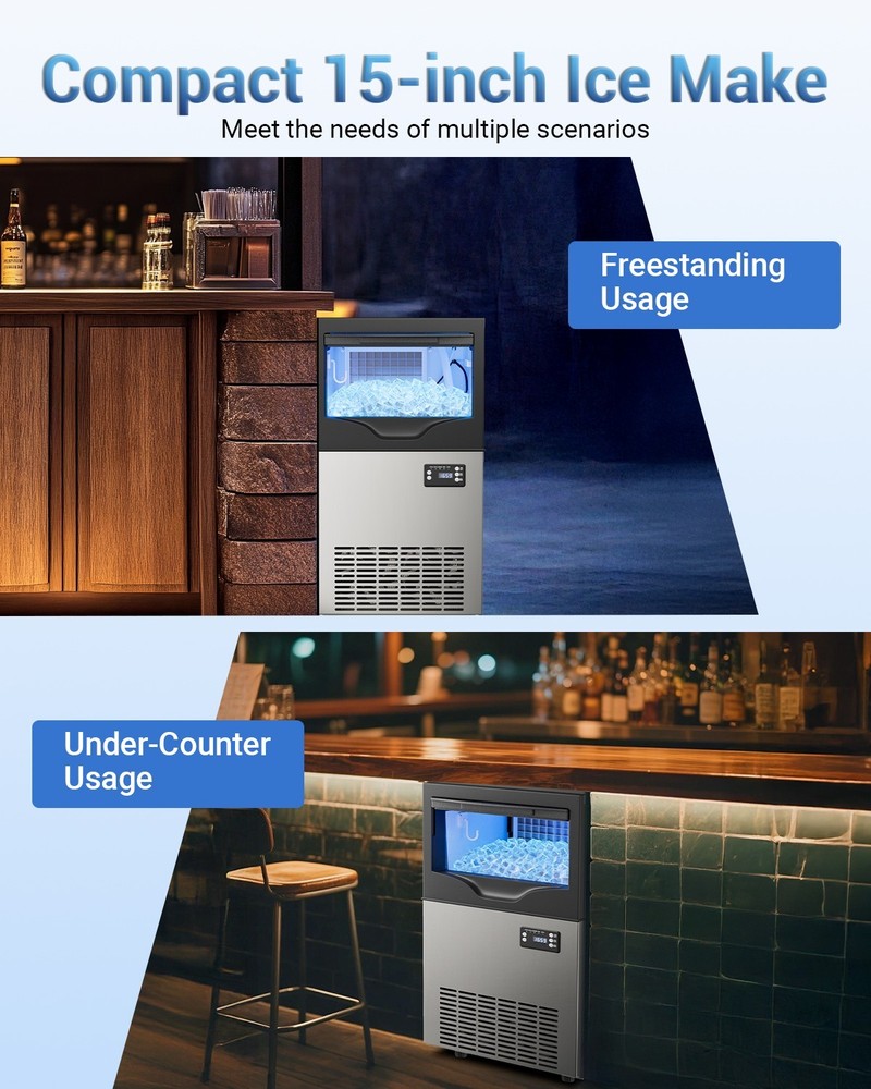 100LBs Commercial Ice Maker Built-in Cube Machine Restaurant Stainless Steel