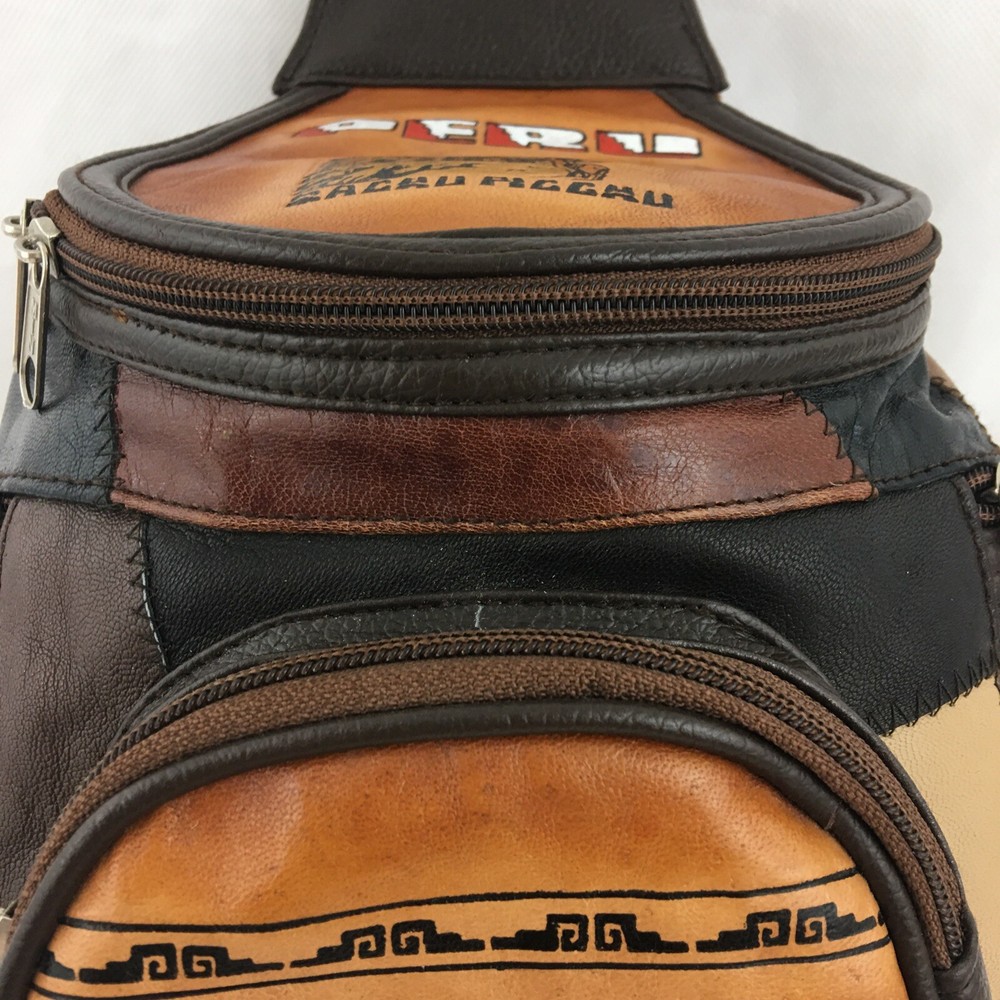 Peru Machu Picchu Leather Patch Work Adjustable Straps Backpack Purse