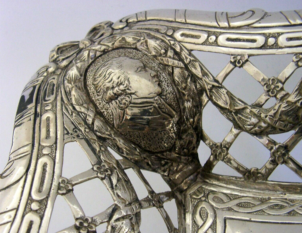 SUPERB HEAVY 360g 800 SOLID SILVER CHERUB DISH BOWL BASKET c1900 HANAU KINGS
