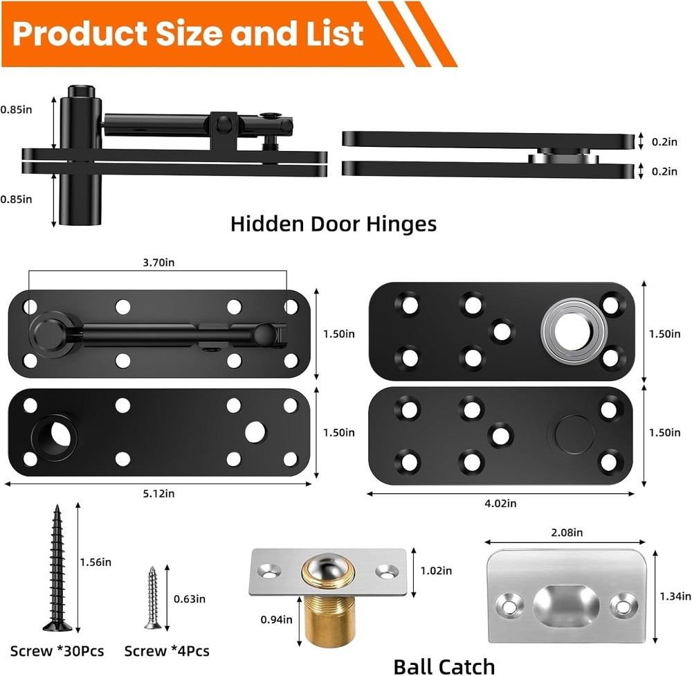 Hidden Pivot Hinge, 570LBS Load-Bearing Heavy Duty Hardware for Bookcase