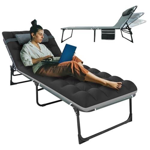Camping Sleeping Cot, 5-Position Folding Cot/Lounge Chair with Z Ebony