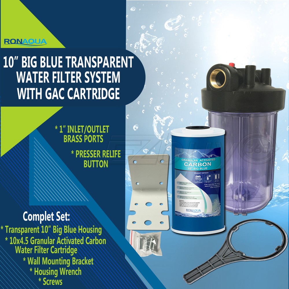 10" Big Blue Transparent Whole House System with 4.5x10” GAC Filter