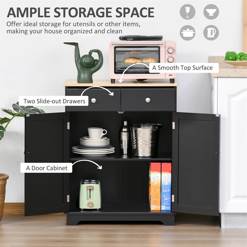 Engineered Wood Sideboard Kitchen Storage Cabinet Black Natural