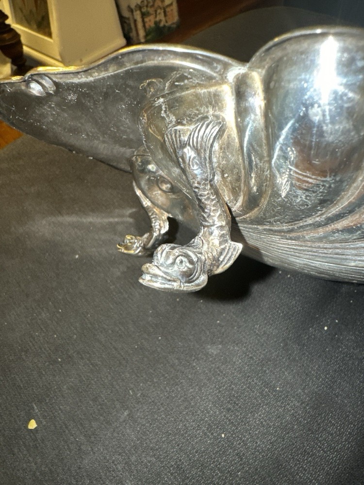 Crescent Silverplate Clam Shell Serving Bowl with Fish Feet 12S