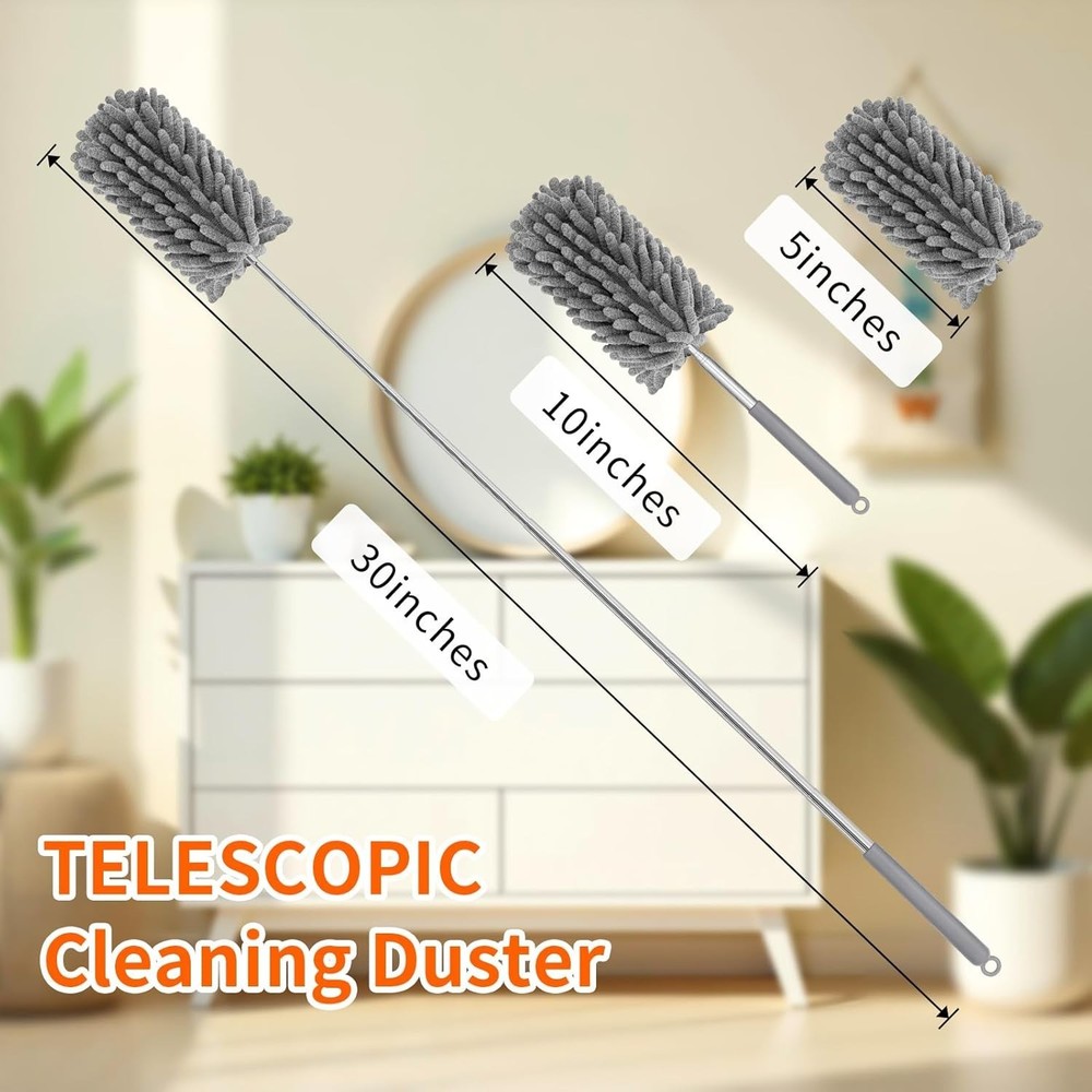 Compact 2-Pack Mini Dusters with Extendable Poles, Ideal for Home & Car Cleaning