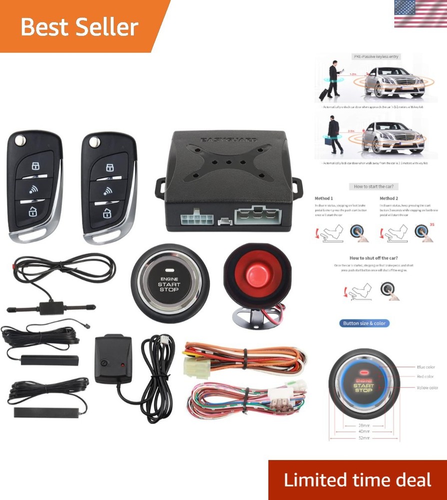 PKE Passive Keyless Entry Car Push Star Button Remote Engine Start Stop Shock...