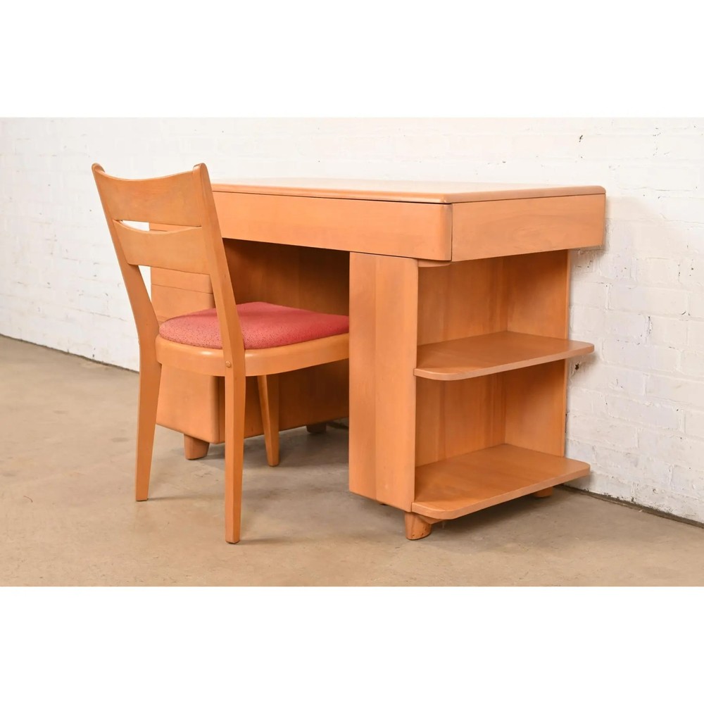 Heywood Wakefield Mid-Century Modern Solid Maple Desk With Built-in Bookcase