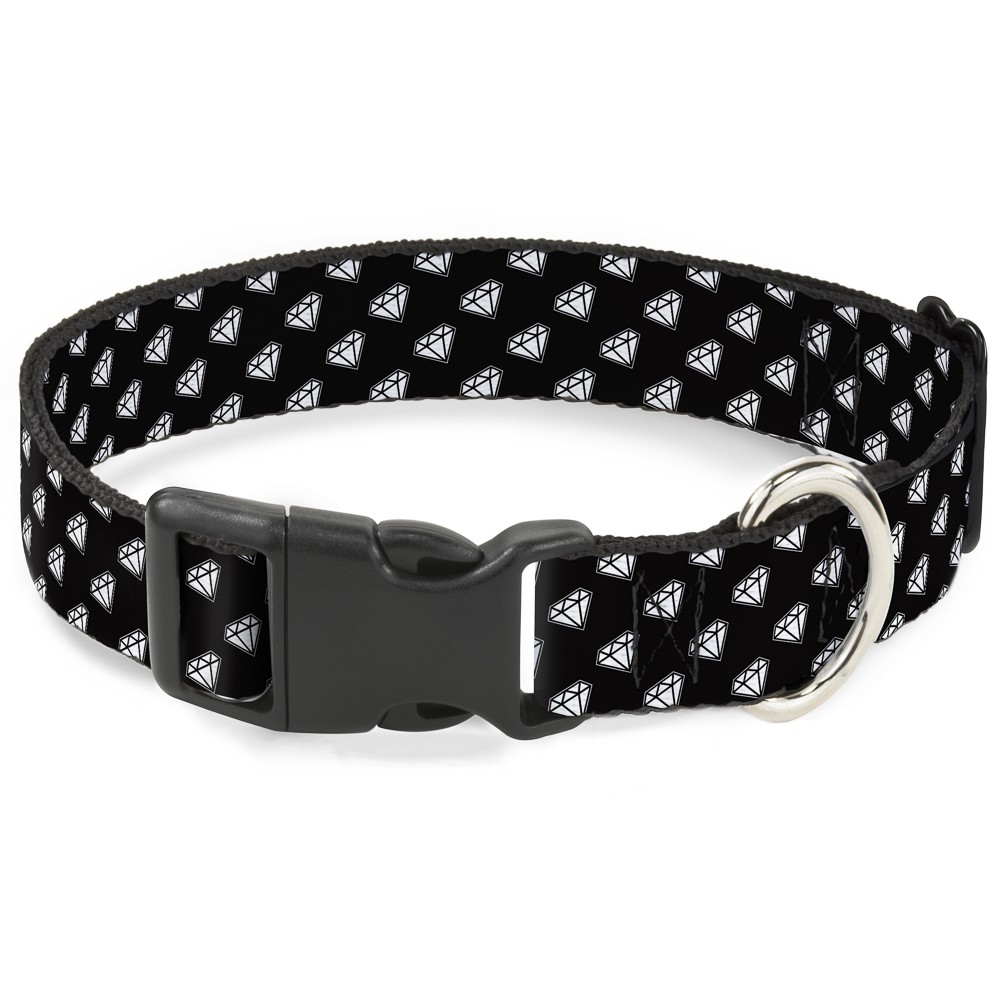 Plastic Clip Collar Diamonds Diagonal Black/White Small 9.5-13"