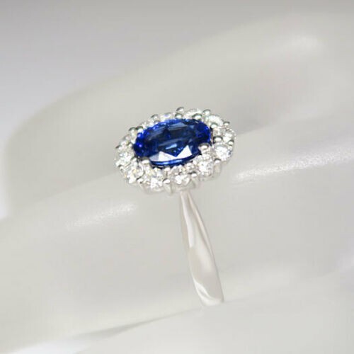 1.85 Ct Natural Sapphire Diamond Engagement Proposal Ring 14K Solid White Gold