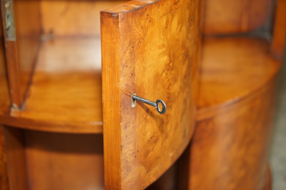 FULLY RESTORED EXTRA LARGE BURR WALNUT BOOK TABLE WITH TWIN CUPBOARDS WITH KEY