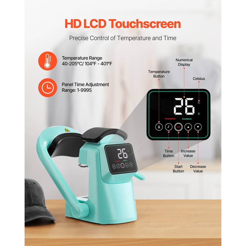 Auto Hat Heat Press Machine with 2pcs Interchangeable Platens Touchscreen Green