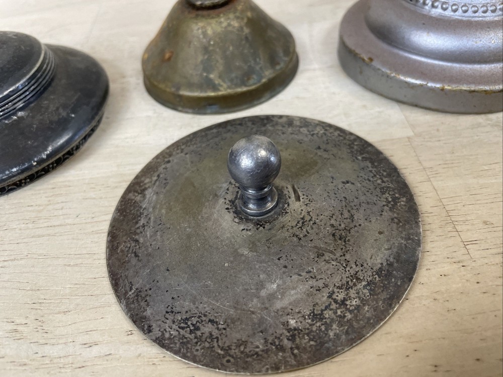 4 Antique Lids Metal Spelter Silver Plated