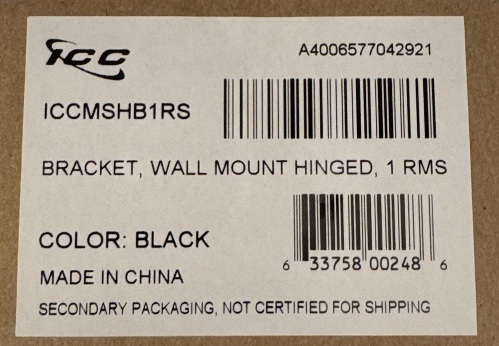 ICC ICCMSHB1RS BRACKET, WALL MOUNT HINGED, 1 RMS